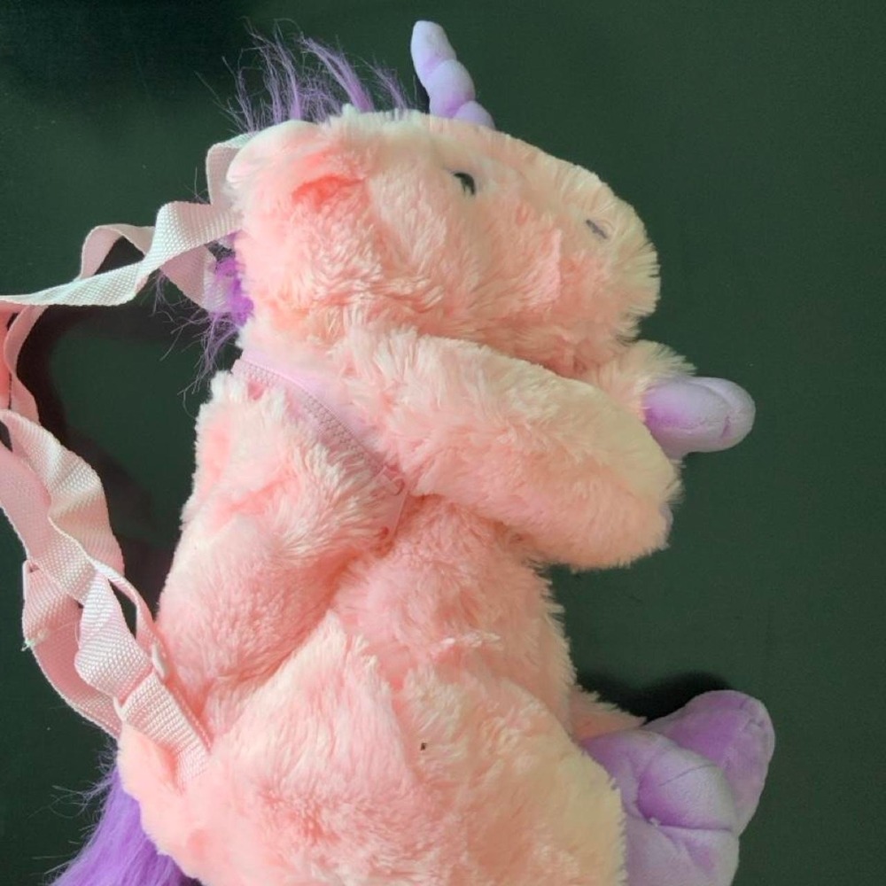 Pink unicorn plush backpack purple mane & tail Calplush